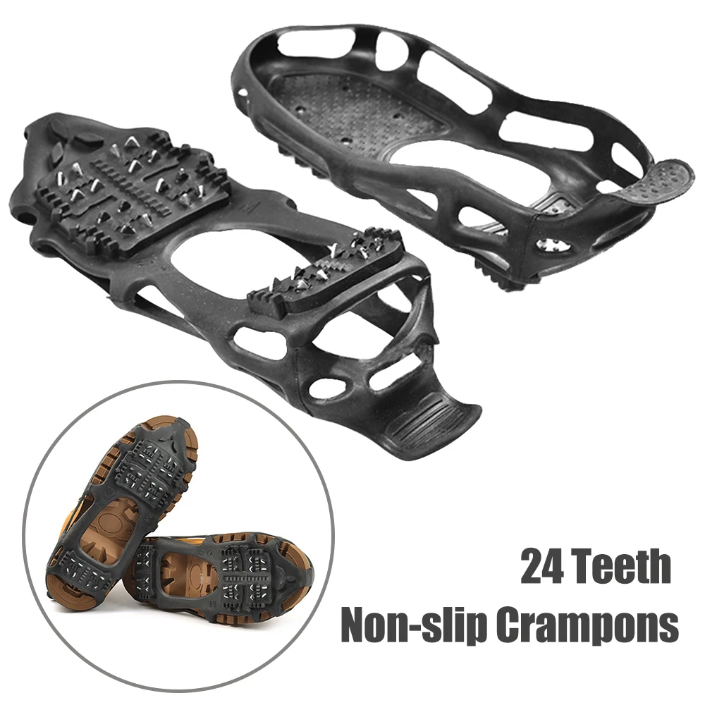 

1Pair 24-Tooth Anti-Skid Ice Gripper Spike Winter Climbing Anti-Slip Snow Spikes Grips Cleats Over Shoes Covers