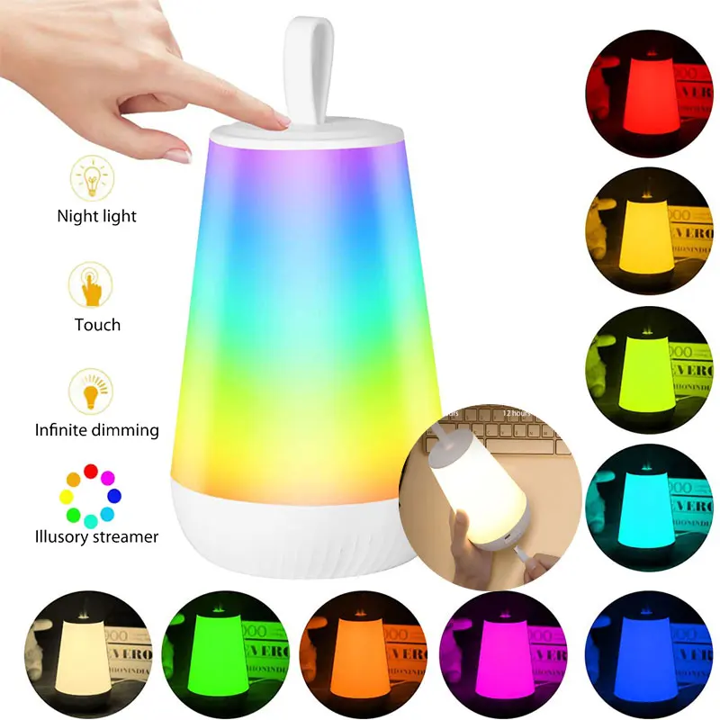 

USB 5 В, атмосфера для спальни, планшетофон с сенсорным управлением, 1200/2400 мАч, меняющая цвет, настольная лампа, украшения, подарки для кемпинга и пикника