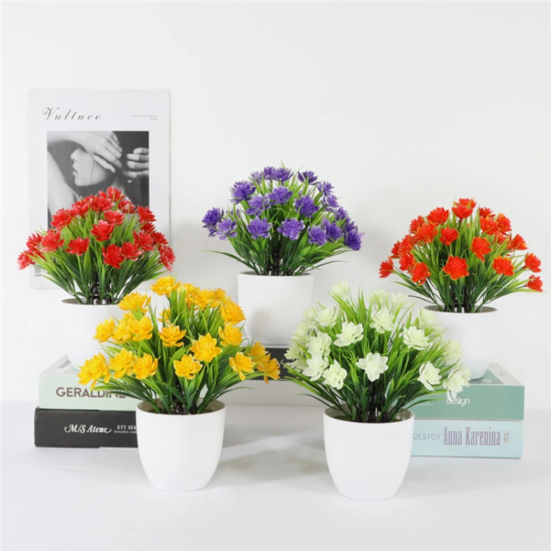 

1pc Artificial Plant Spring Grass Lotus Potted Pastoral Style Home Living Room Desktop Office Hotel Decorative Potted plants