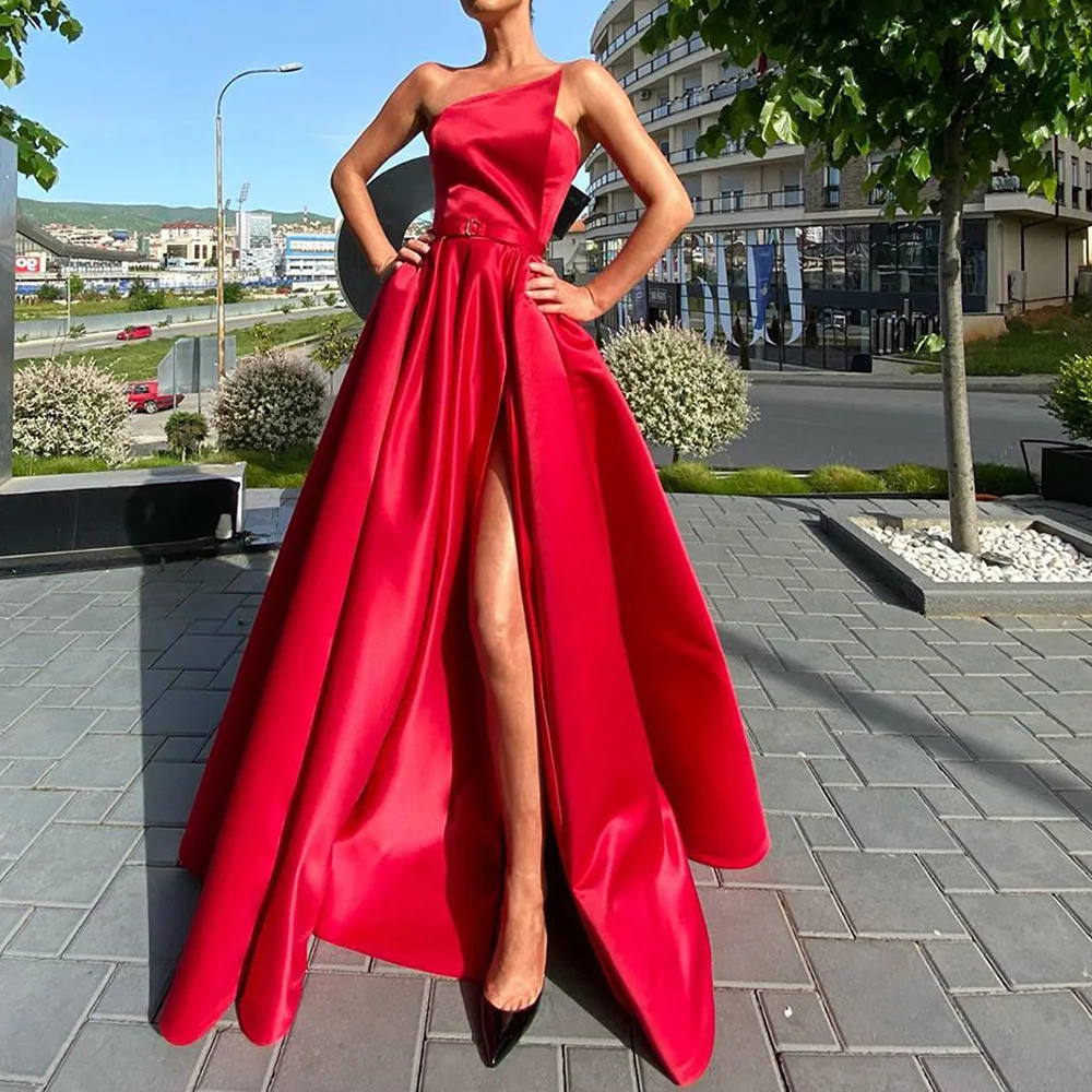 

Women Sexy Off Shoulder Long Dress Elegant Hight Split Waist Slim Party Dress Summer Casual Sleeveless Backless Solid Maxi Dress