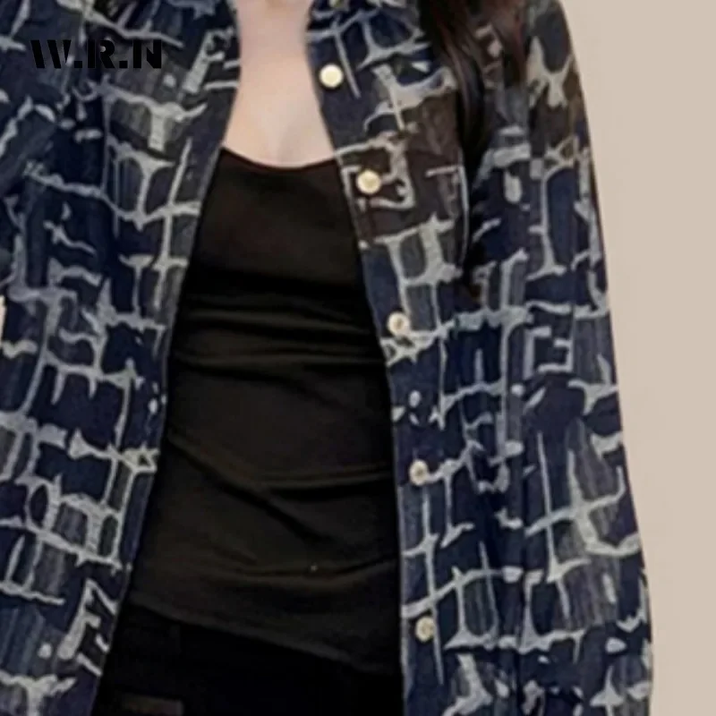 Женская джинсовая куртка в клетку Повседневная однобортная свободная