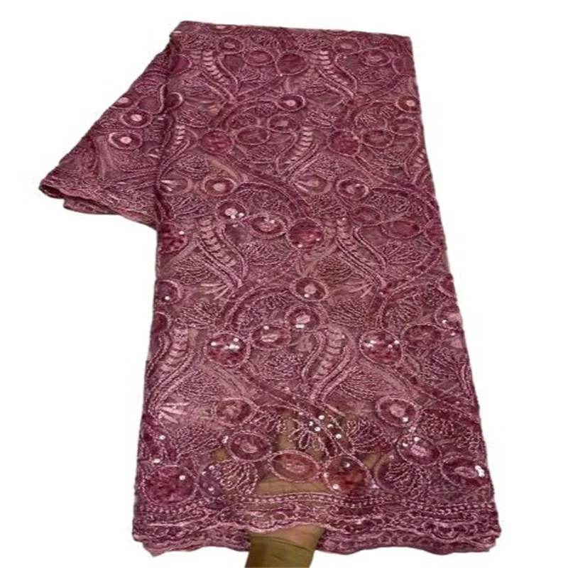 

Розовая кружевная ткань для африканских вечеринок, свадебная кружевная вышитая ткань, африканская кружевная ткань с блестками для свадебн...