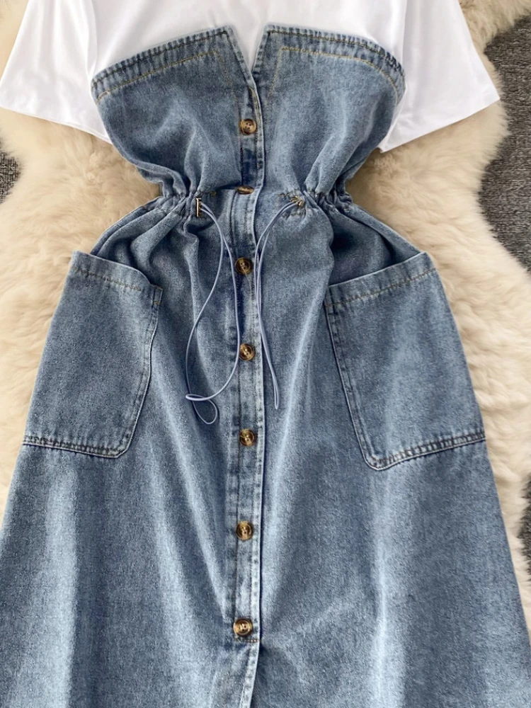 Женское джинсовое платье-трапеция