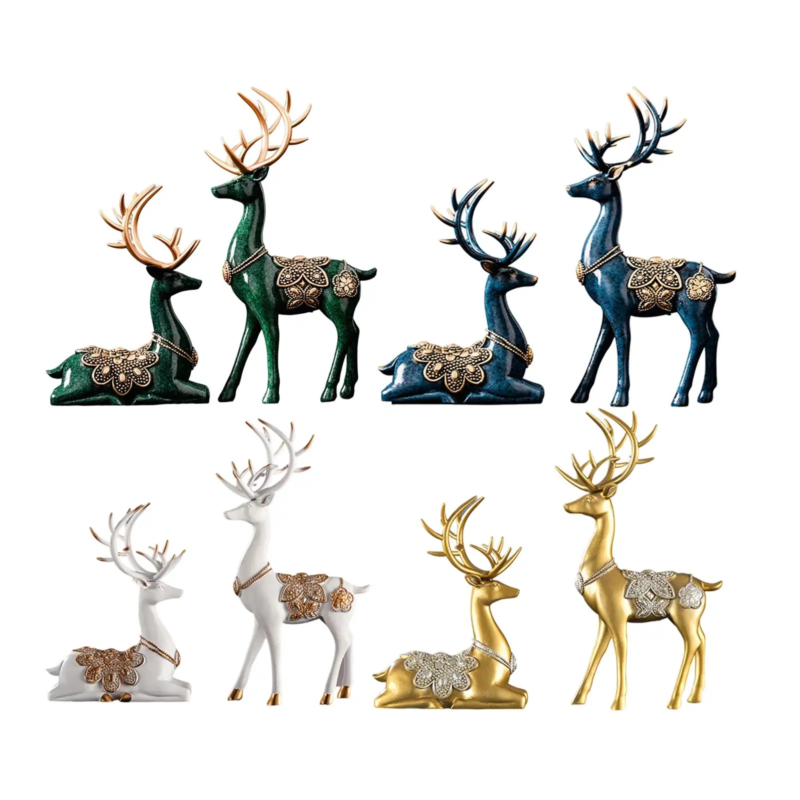 

2Pcs Lover Deer Figurines Reindeer Sculptures Decorating Tabletop Art Works Gifts Couple Elk Statues for Living Room Decoration