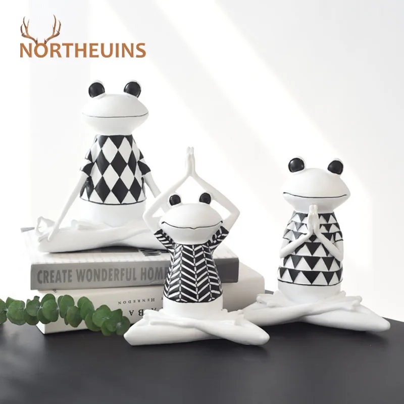 

NORTHEUINS Resin Nordic Living Room Home Yoga Frog Ornaments Crafts Dressing Table Children's Room Frog Animal Decor Accessories