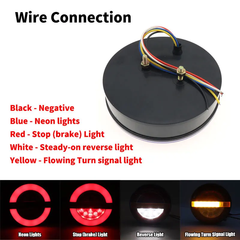 2Pcs Round Tail Light For Truck Trailers 12V 24V LED Running Turn Signal Rear Brake Reverse Lamp Pickup Van Car Back - купить по