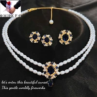 wholesale je365 european fashion woman party birthday wedding vintage pearl 18kt gold necklaceringearrings jewelry set