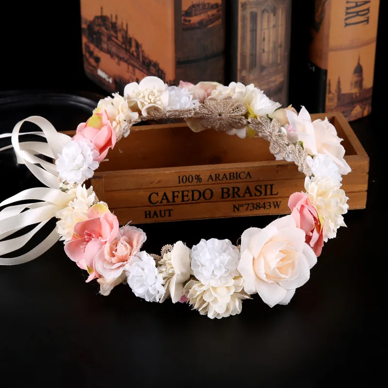 

Beach Vacation Hawaiian Garland Bridal Headwear Garland Mori Women's Simulation Flower Garland Wedding Dress Accessories
