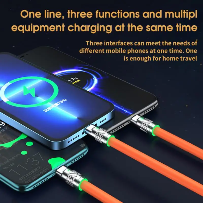 

Super Fast Charge Usb Charger Cable Quick Charge Three-in-one Data Cable Fast Charging Cord Data Line Multiple Usb Charging Cord