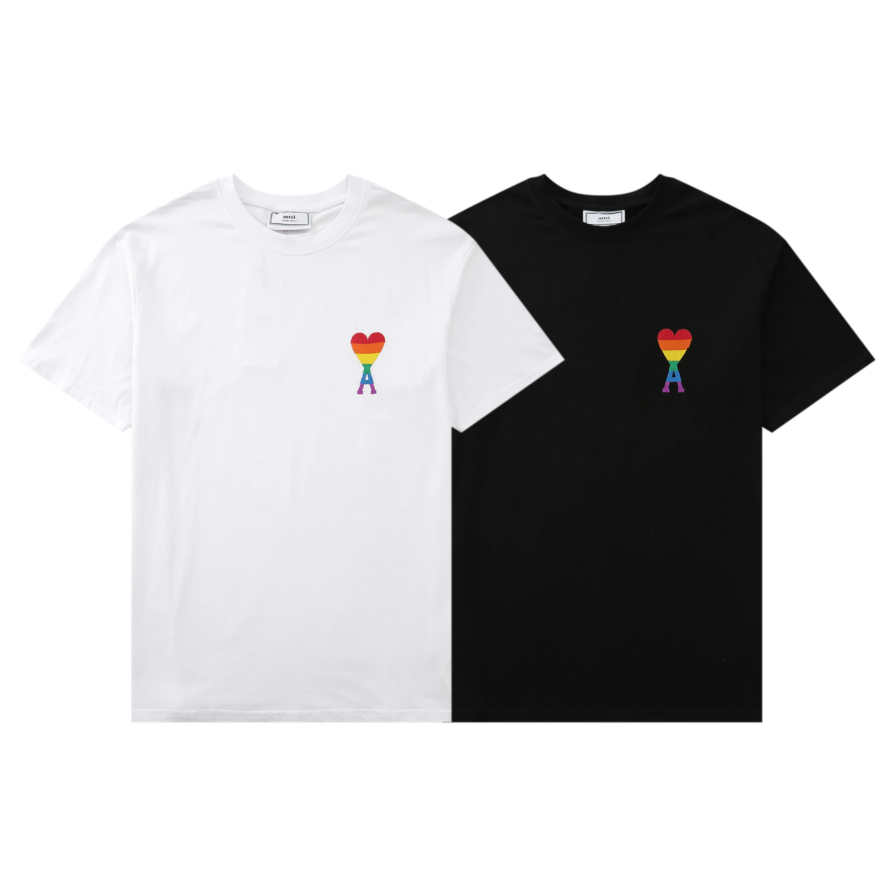 

ami202 spring and summer new boyfriend style version rainbow love embroidery loose and comfortable short-sleeved T-shirt men and