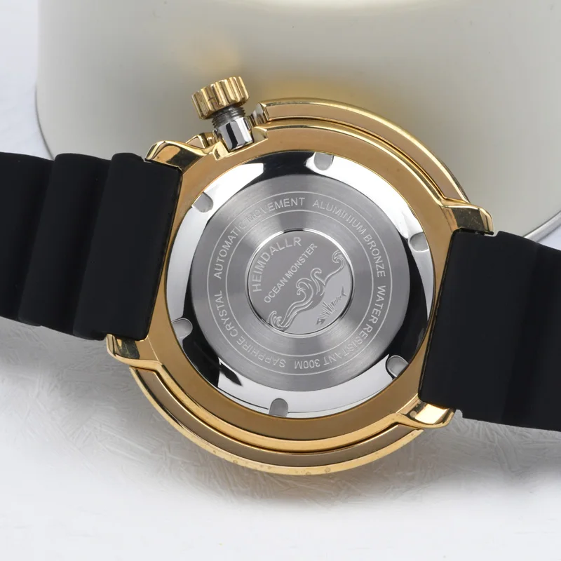 Фото Часы Heimdallr Watch Bronze Tuna 44MM с черным циферблатом, ретро-дизайном, люминесцентным покрытием, сапфировым стеклом, водонепроницаемостью до 200 м, автоматическим механическим механизмом NH35. №4