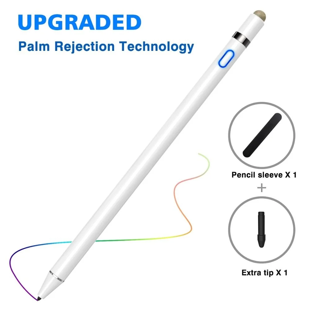 

Active Stylus Pen,2 in 1 Digital 1mm Fine Tip & Soft Fiber Tip,High Sensitivity Rechargeable Capacitive for iPad 6