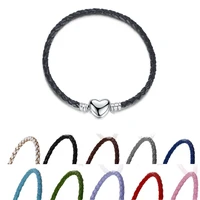 2022 new fashion charm original heart button braided leather chain charm bracelet for original pandora ladies beaded bracelet
