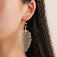 gold color alloy hollow out leaf drop earrings 2022 aesthetic vintage long dangle earrings for women fashion jewelry