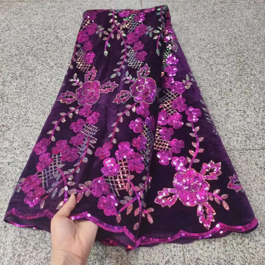 

New Nigerian Velvet Lace With Sequin Fabric, African Premium Velvet Soft and Comfortable Fabric for Women's Party Wear