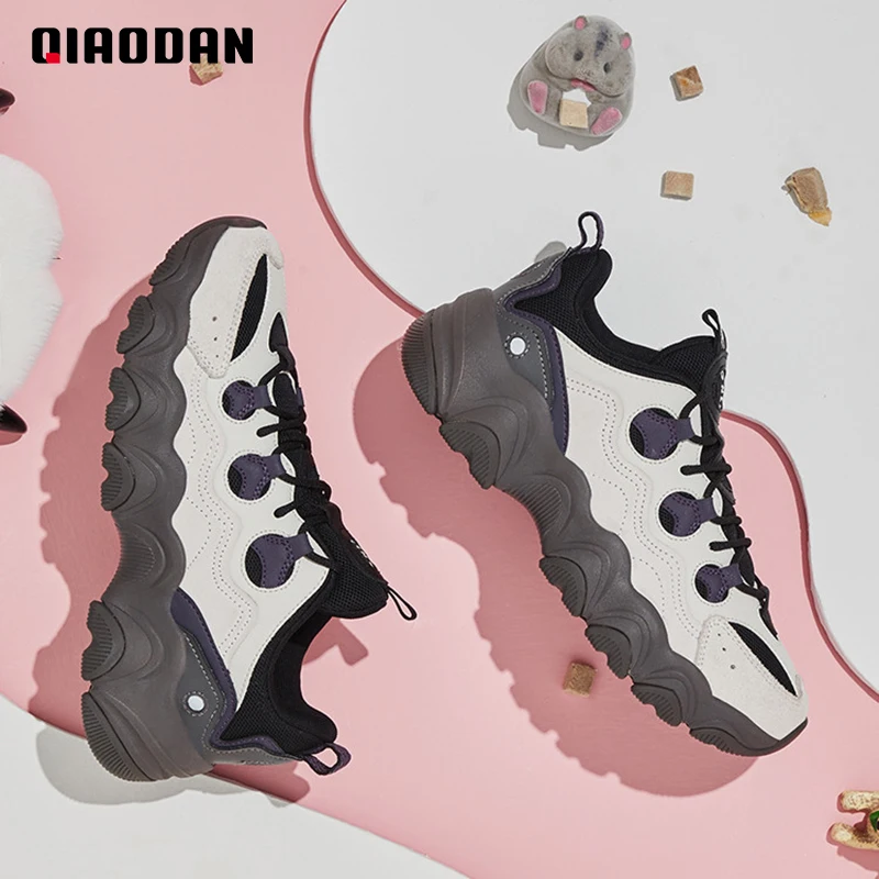 QIAODAN Sneakers for Women 2023 Summer New Platform Casual Lace-up Breathable Anti-Slippery Comfortable Walking Shoes XM46220355