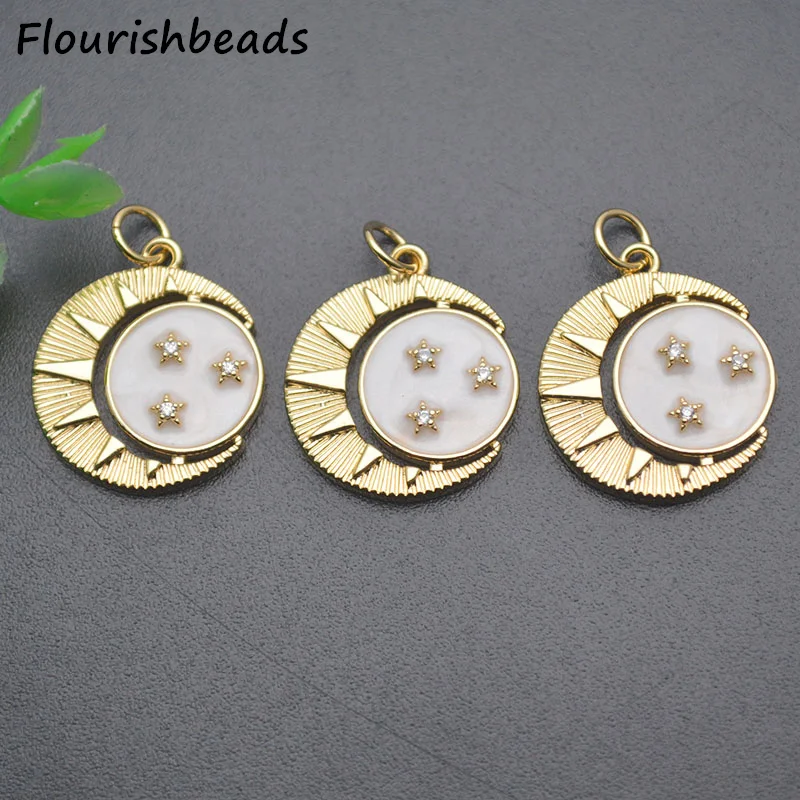 

New Style Nickel Free Anti Fading Gold Plating CZ Pave White Enamel Sun Sunflower Star Charms for Earring Necklace Making 20pc