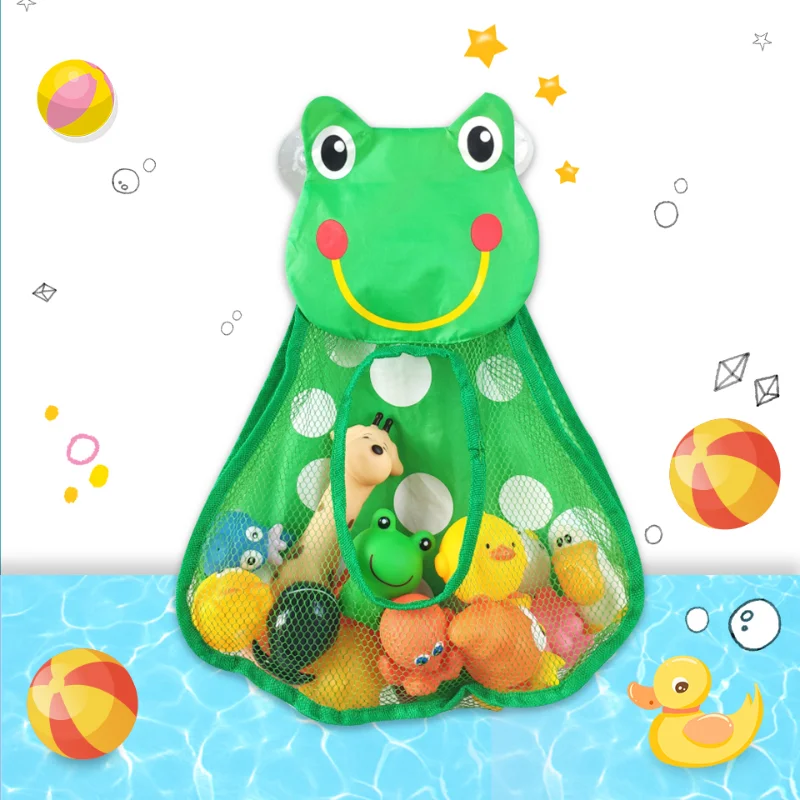 

Baby Bath Toys Cute Duck Frog Mesh Net Toy Storage Bag Strong Suction Cups Bath Game Bag Bathroom Organizer Water Toys for Kids