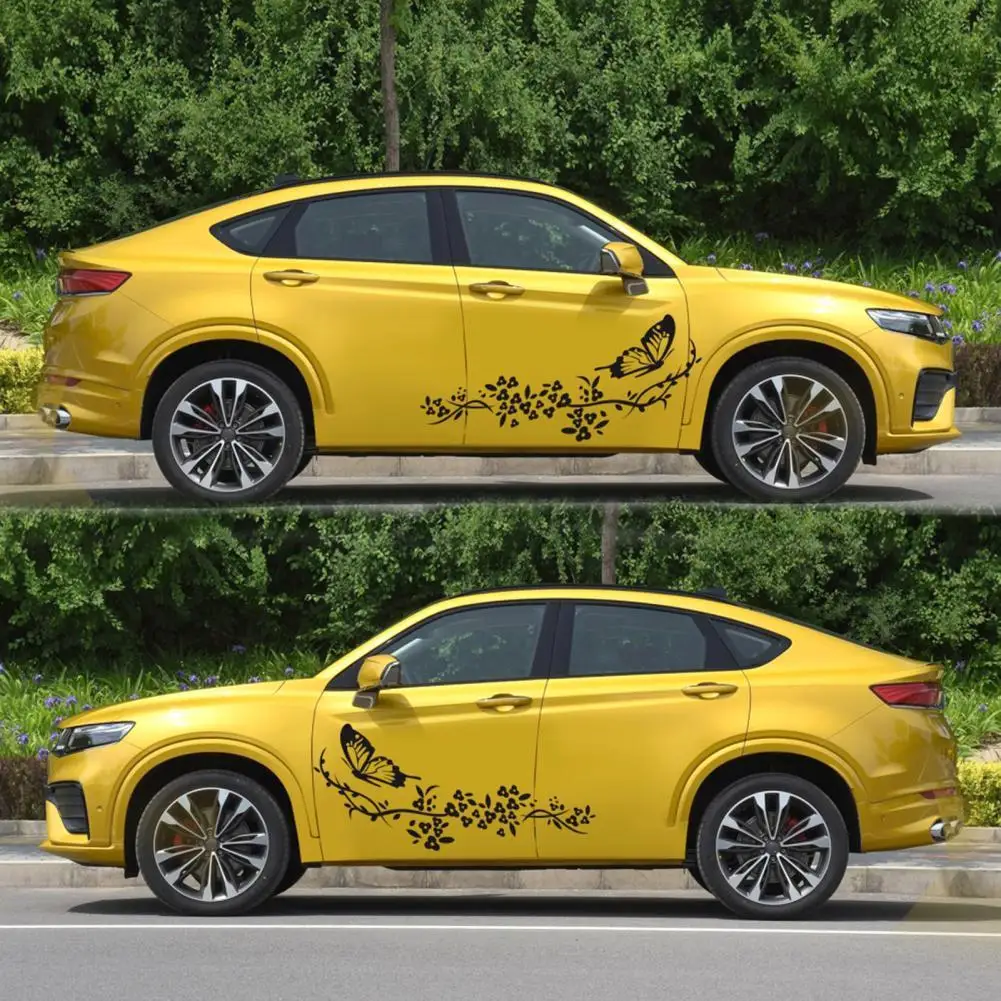 

2Pcs Butterfly Love Flower Car Decoration Stickers Funny Pattern Good Visual Effect Waterproof Butterfly Flower Car Body Decal
