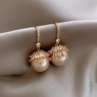 sweet and romantic french champagne great pearl pendant earrings fashion zircon crystal stud earrings women jewelry gifts