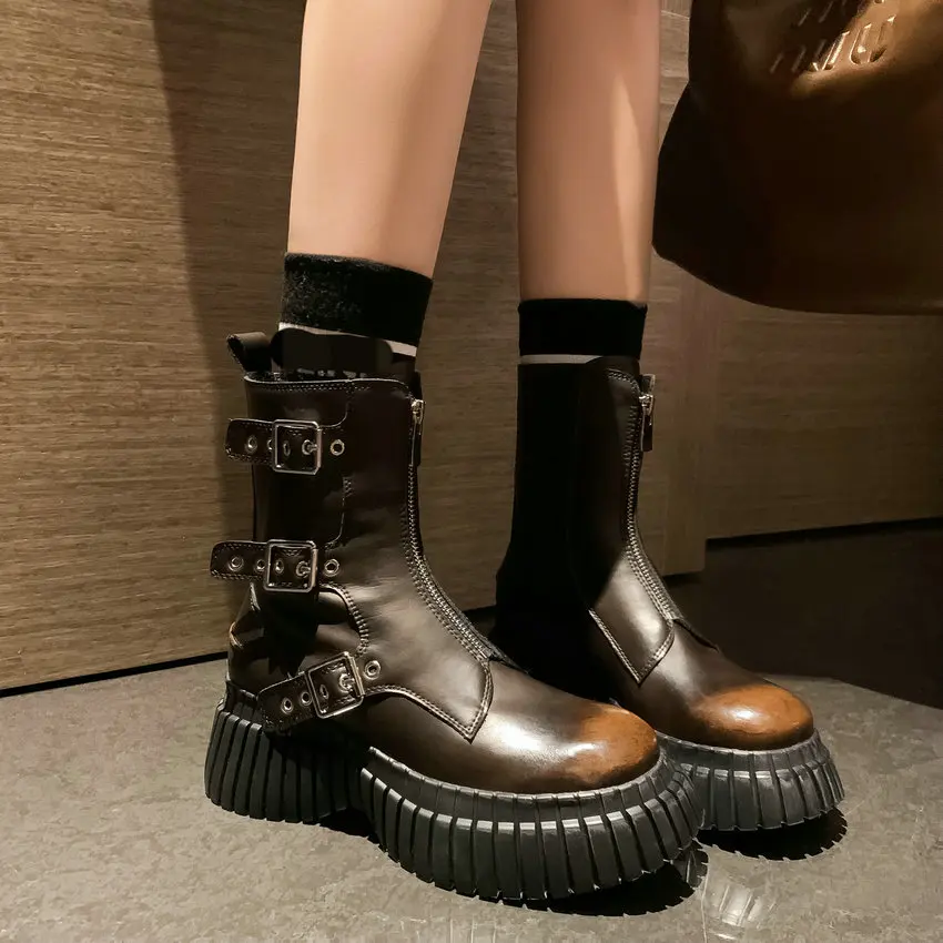 QUTAA/2024 г. Осенне-зимние женские ботильоны повседневная обувь на платформе и