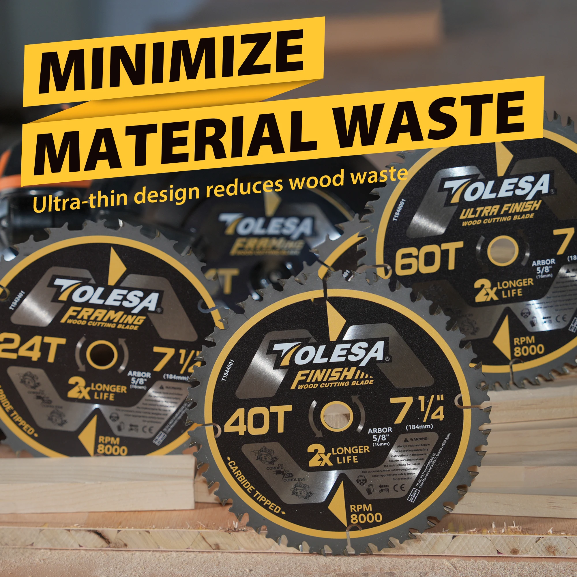 Пильные диски TOLESA 7-1/4 3 шт. 24/40/60 зубьев 5/8 дюйма для торцов ATB карбидные зубья