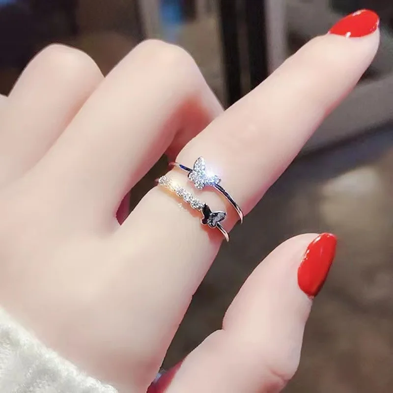 

2022 New Korean Fashion Charm Butterfly Double Layer Open Ring High Jewelry for Women Birthday Party Gifts Anillo De Mujer
