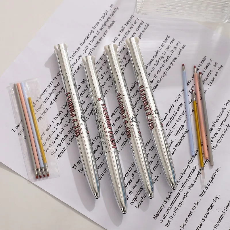 

Многофункциональная Ручка Kawaii, серебристая, женская, 4 цвета, модуль, шариковая ручка, творческая, «сделай сам», студенческие принадлежности, Канцтовары