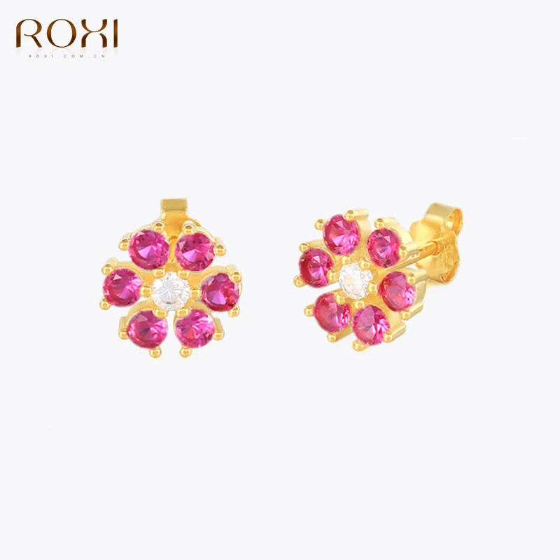 

ROXI Copper Mini Colorful Flowers Earrings For Women Fanshion Jewelry Cartilage Ear Bone Nail Stud Earrings Grils Party Jewelry