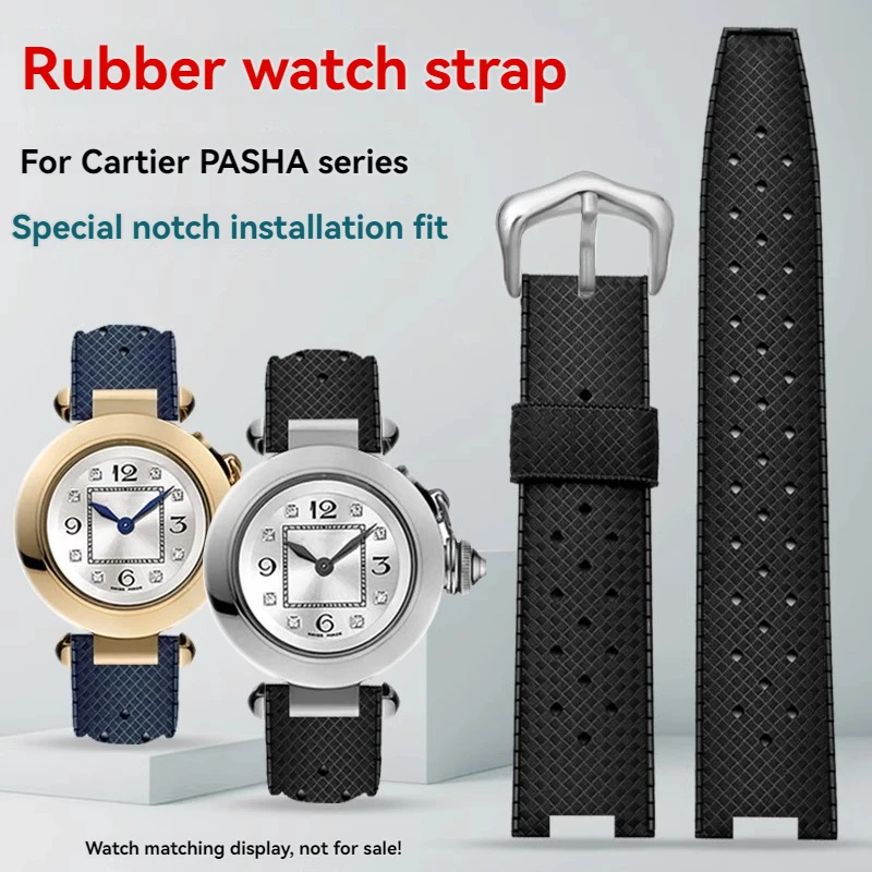Фото Резиновый мужской ремешок для часов Cartier Pasha PASHA Series Notch, браслет для часов 20X10 мм, 20x12 мм, 22x15 мм, вогнутый силиконовый ремешок для часов №1