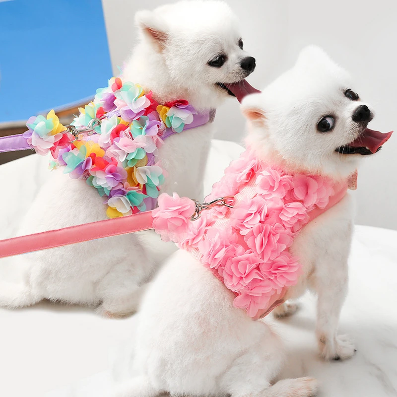 

Dog Leash Breathable Stereo Pink Flower Harness Puppy Vest Harness Leashes Pet Cat Dog Leash Set For Chihuahua Yorkshire Terrier