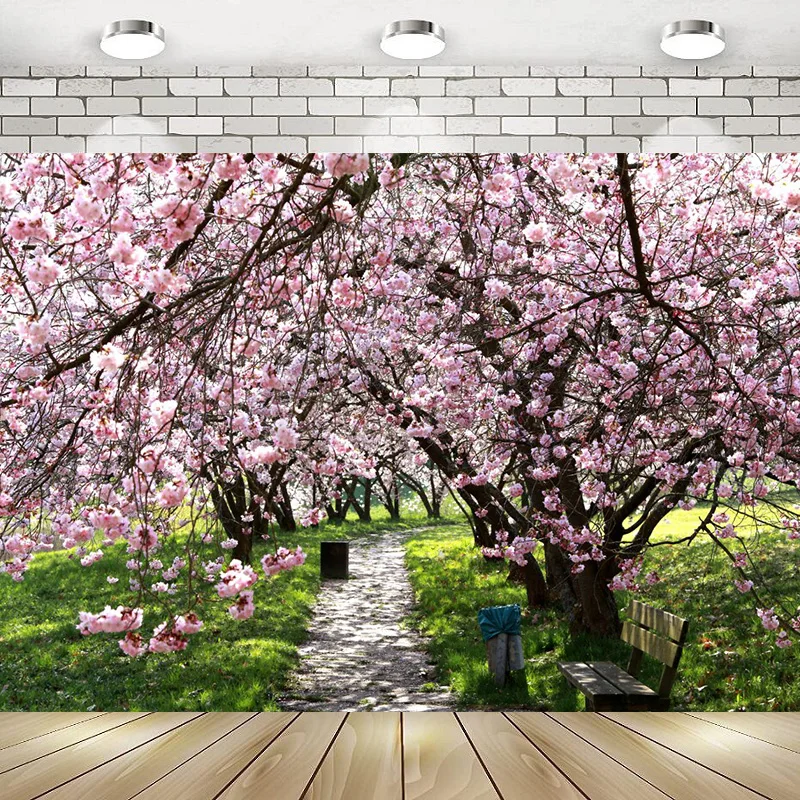 

The summer Slowers Of Cherry Blossom Happy Birthday Party Photography Backdrop Background Banner Decoration Baby Shower