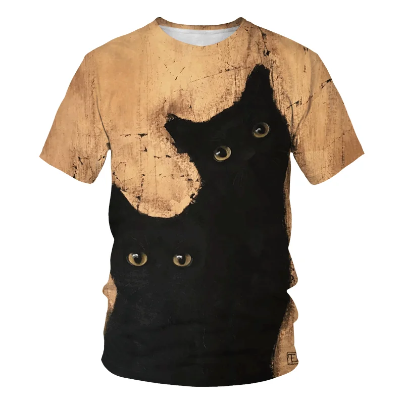 

Cute Kitten Animal Women's T-Shirt Cat Print Summer O-Neck Tops Tees Casual Short Sleeve T-shirt Street Fashion Large Cothing