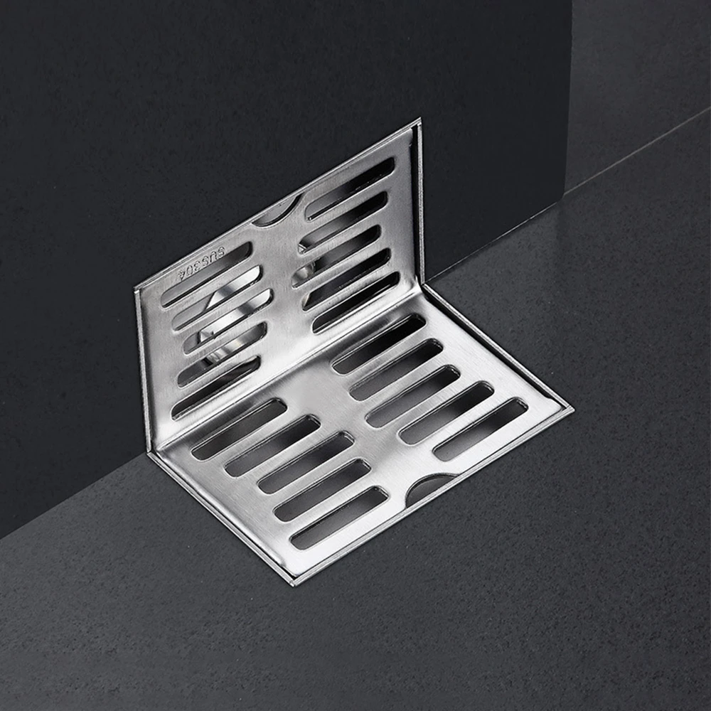 

L Shape Stainless Steel Wall Side Floor Drain Bathroom Corner Drain Stopper Balcony Same Layer Waste Filter Drainage