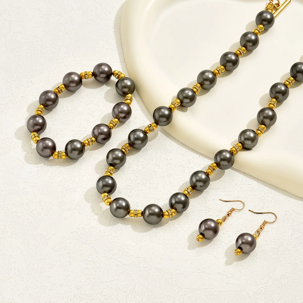 Винтажный Комплект Ювелирных Изделий С Жемчугом Для Женщин 3 Шт. Ожерелье Серьги