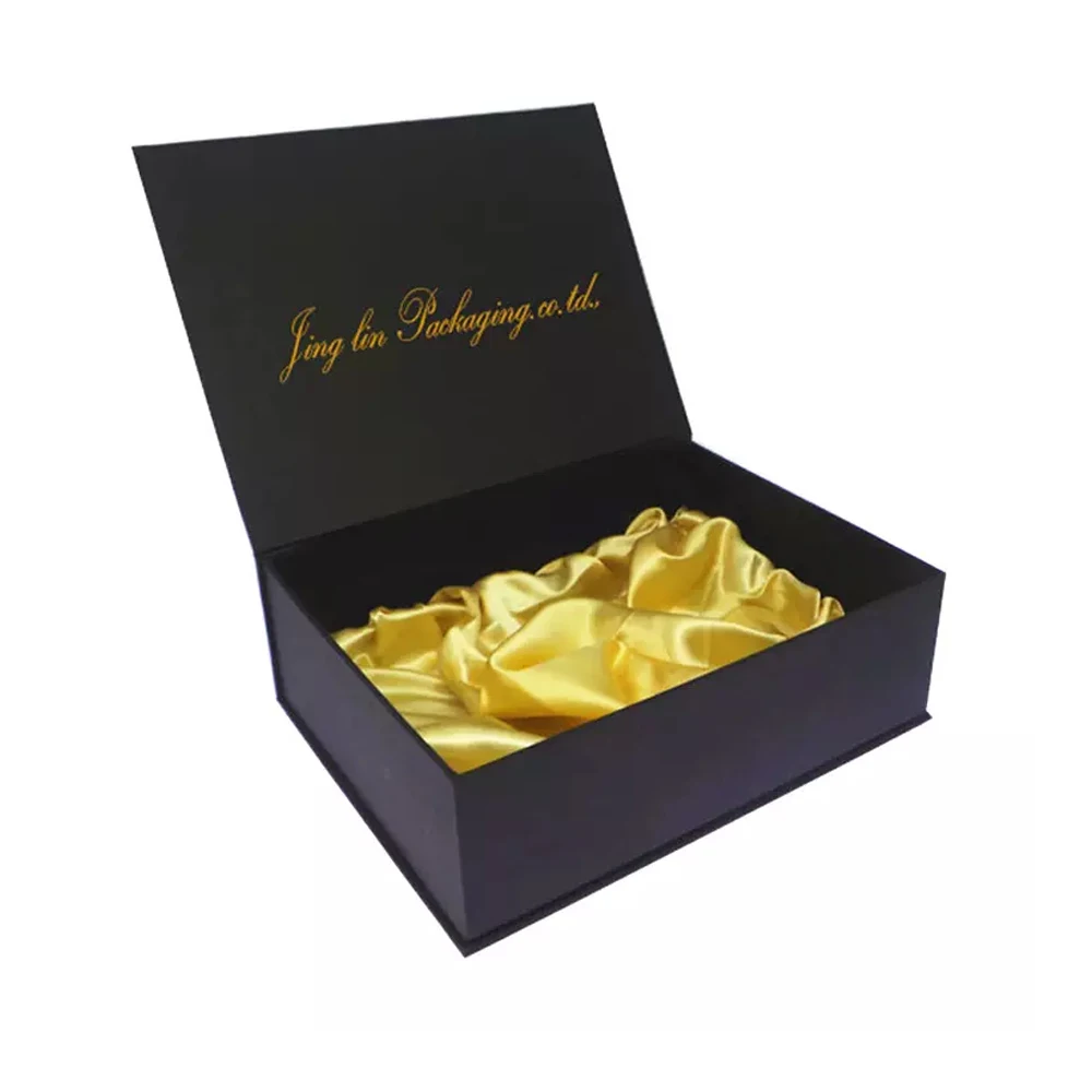 

Wholesale custom logo hair extension gift cardboard book shaped magnetic box packaging with satin silk insert for cosmetics