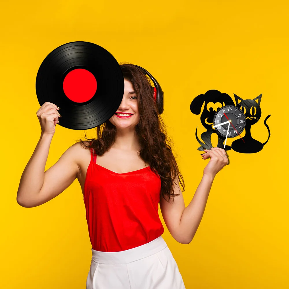 Настенные часы с виниловой пластиной для домашних животных Декор дома и детской