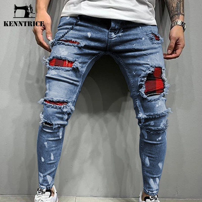 

Мужские узкие джинсы Kenntrice, Стильные Классические облегающие рваные джинсы, уличная одежда, джинсовые брюки-карандаш, винтажные брюки