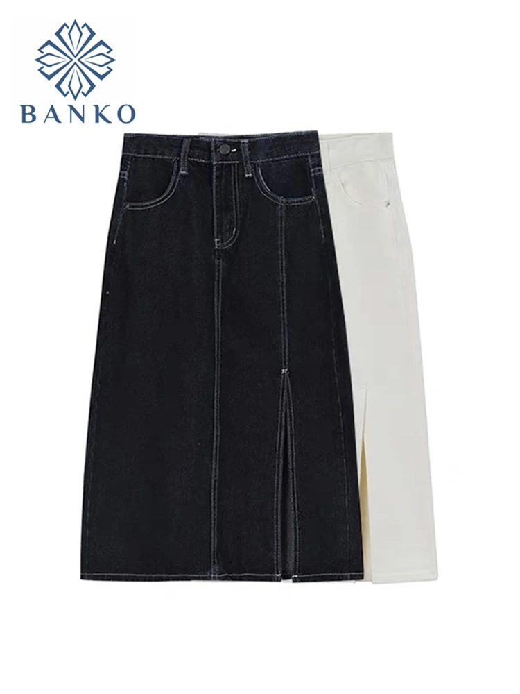 

Denim Skirt Women 2022 Spring Chic Long Jean Skirt High Waist Pencil Skirts Ladies Stretch Black White Largas A-line Jupe Femme