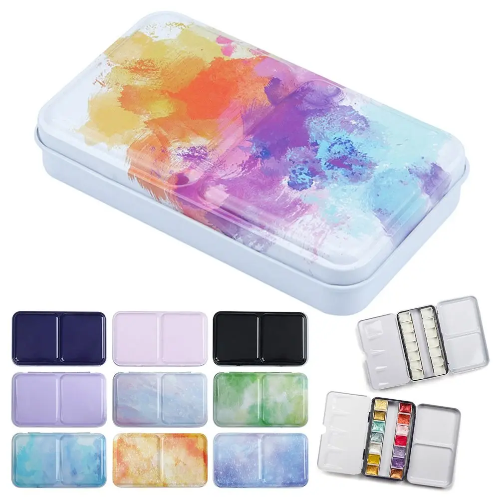 

DIY Pigment Box Popular Easy To Carry Multi-Color Iron Box Split Pack Three Fold Painting Tray Travel