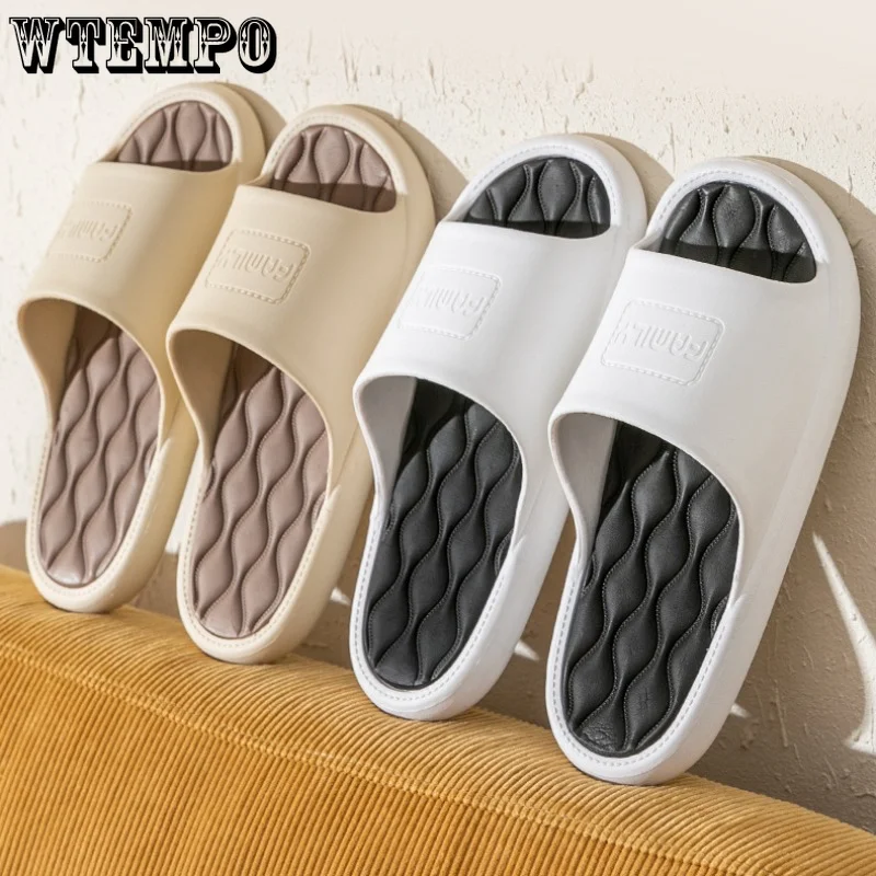 WTEMPO Slippers Summer Outer Wear Non-slip Indoor Shoes Couple Home Bathroom Bath Sandals Soft Platform Flip Flops Wholesale