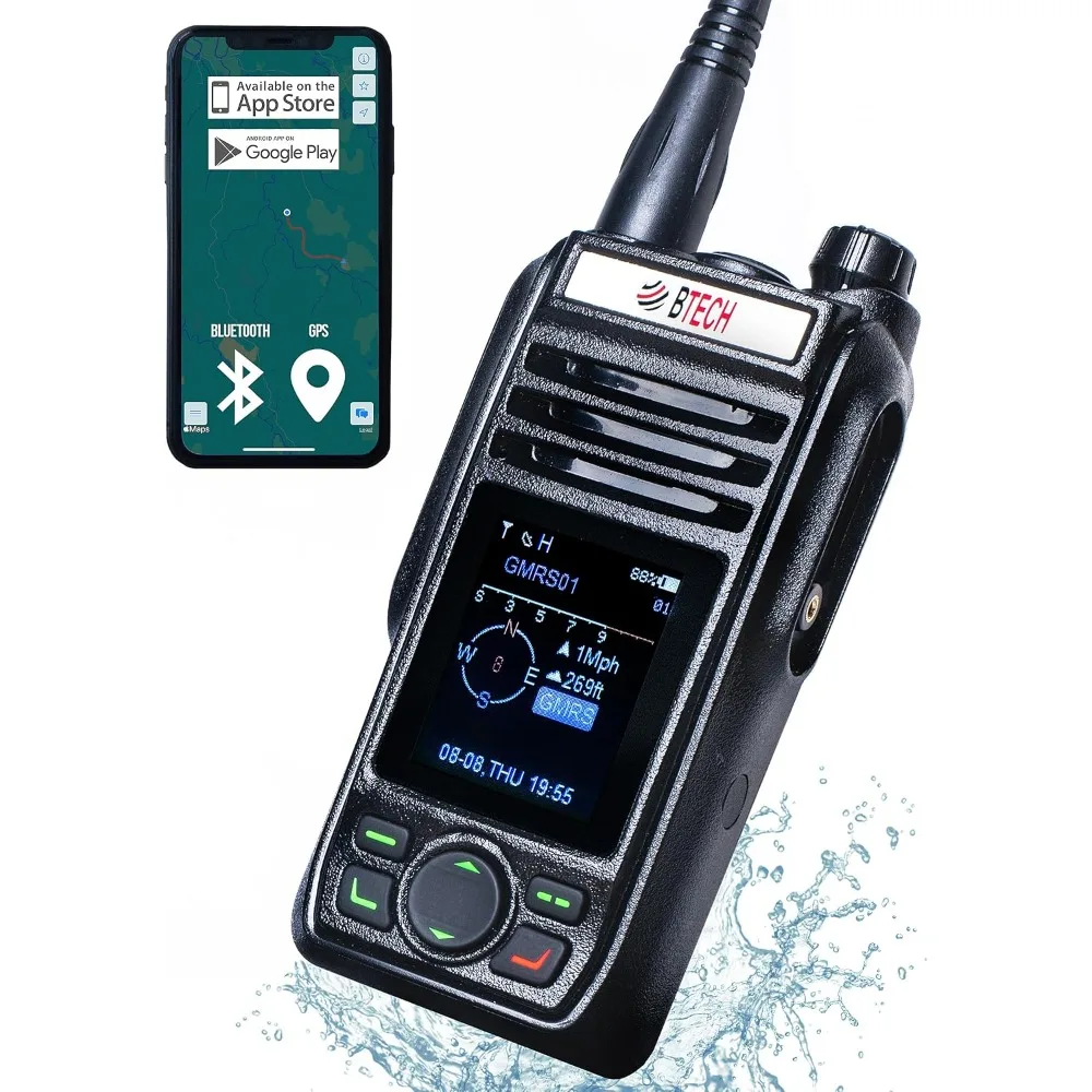 Фото Bluetooth GPS VOX Рация с функцией текстовой связи, NOAA, компасом, двухдиапазонным сканером, доставка вне территории США, 5W, большая дальность, GMRS, двухсторонняя связь, IP67, водонепроницаемая. №1