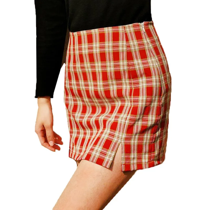 

Summer Cross-border Women's Clothing Explosions All-match Hip Skirt Europe Women's High Waist Plaid Skirt Woman Y2k