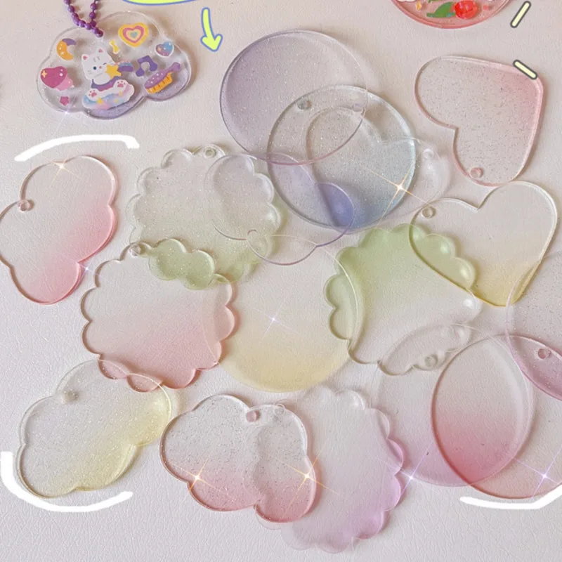 

15pcs Ins Transparent Diy Keychain Toy Gradient Color Glitter Powder creative Sticker kawaii backpack Decorative Pendant Acrylic