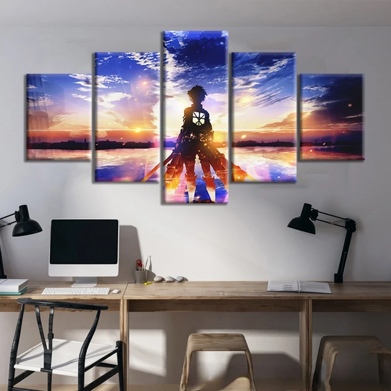 

Новый дизайн, аниме атака на титянь, Картина на холсте, красивый Эрен джейгер в красочном ландшафте, плакат, настенное искусство, декор комнаты