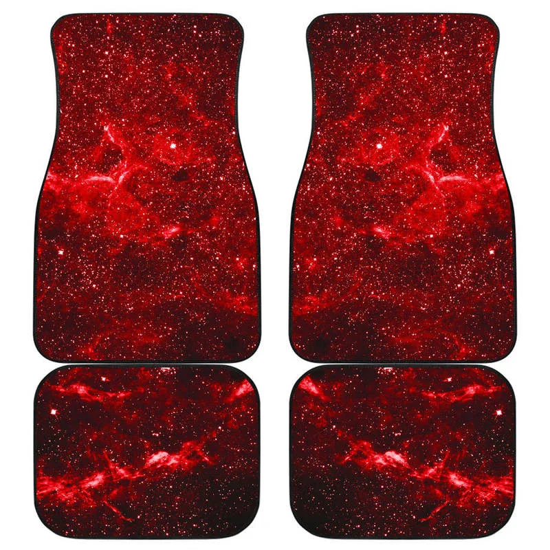 

Red Stardust Universe Galaxy Space Print Front and Back Car Floor Mats Heavy Carpet Front and Rear Full Set 4PCs Pack