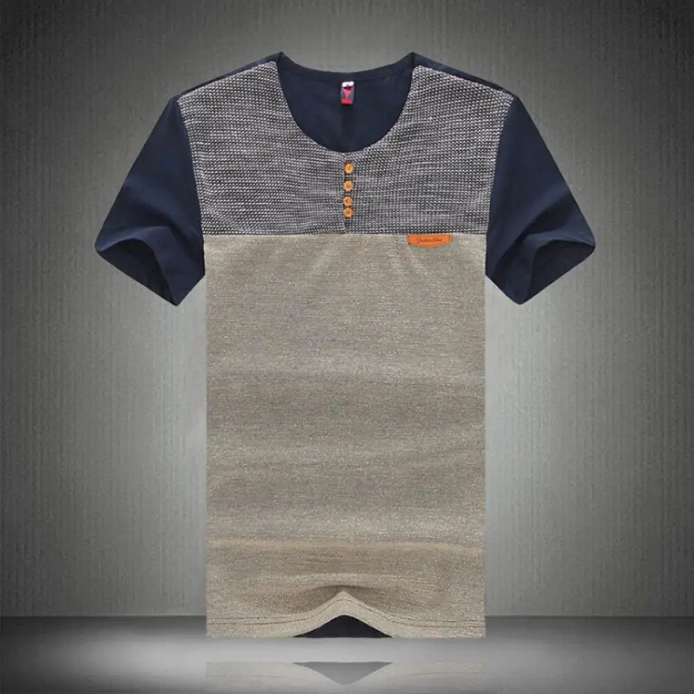 

Trendy Men Top Lightweight Round Necks Summer T-shirt Friendly to Skin Men Shirt