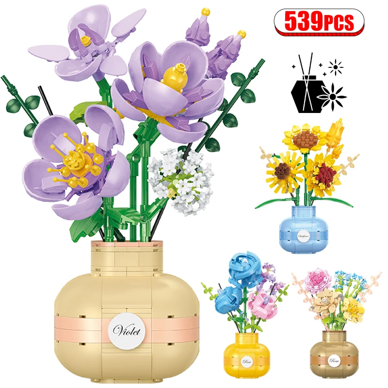 

3D MINI Flower Eternal Sunflower Bouquet Set Romantic Rose Plant Potted Building Block Bricks Valentine'S Day Toy Kids Gifts