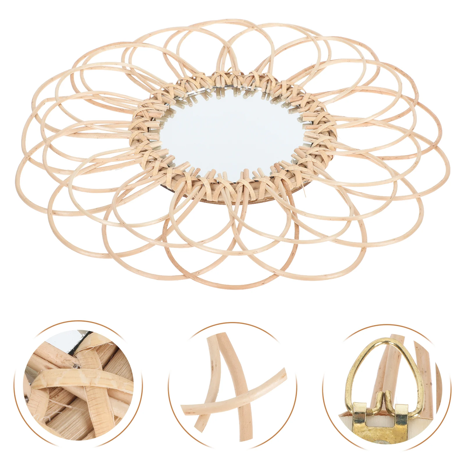 

Mirror Wall Rattan Decor Round Hanging Woven Makeup Wicker Circular Bathroom Farmhouse Mirrors Macrame Sunflowernordic Style