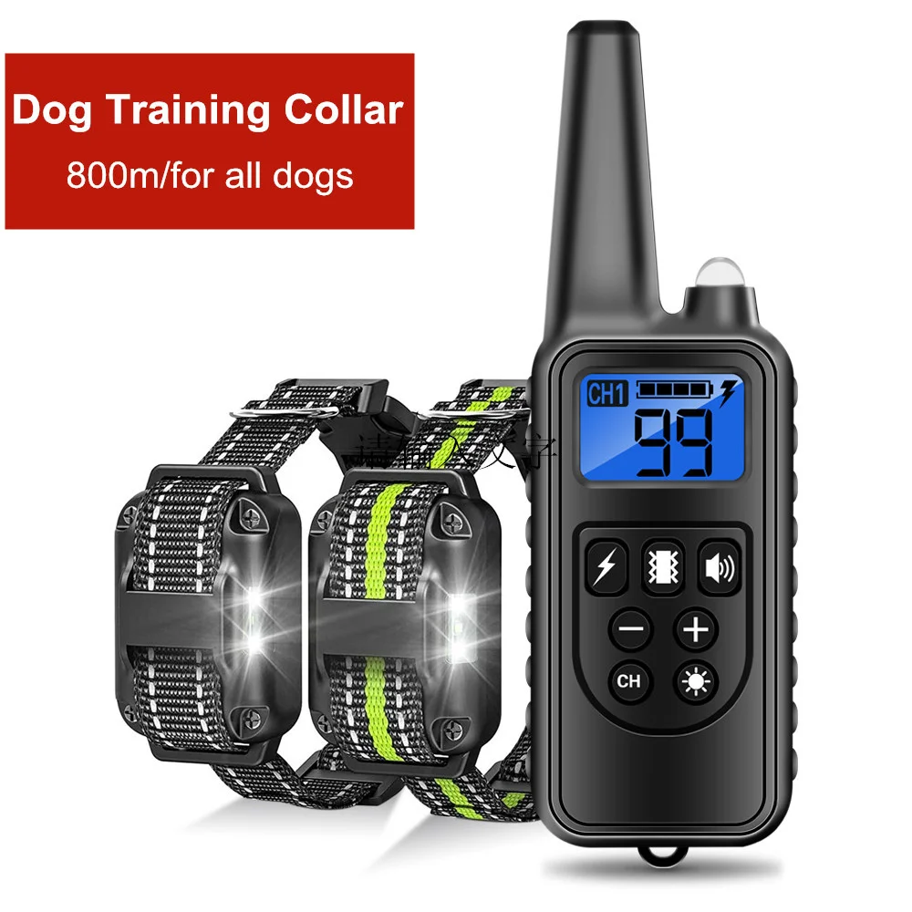 

Электрический ошейник для дрессировки собак, 800 м, водонепроницаемый перезаряжаемый ошейник с дистанционным управлением и ЖК-дисплеем для всех размеров, удар током, вибрация, звук